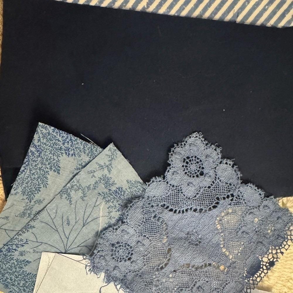Vintage Blue White Sewing Notions Junk Journal Kit‎ Lace Embroidery Buttons Lot - Picture 13 of 13